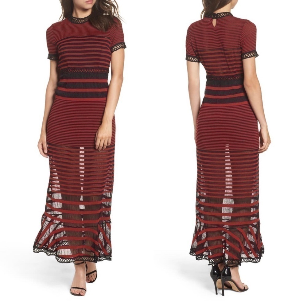 Foxiedox Cassius Mock Neck Striped Maxi Dress M - Picture 1 of 16